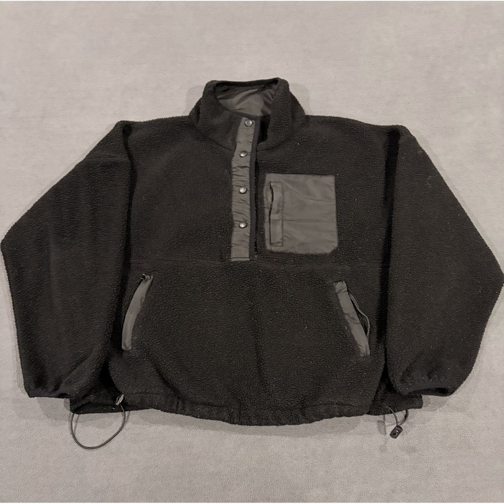 Anthropologie Wilo the Label Fleece Sweatshirt Womens Small Black Half Snap - Picture 2 of 9